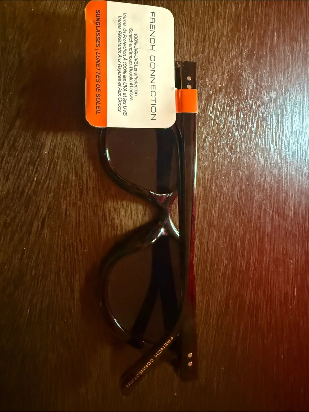 French Connection Black Cat-Eye Sunglasses with Dark Lenses